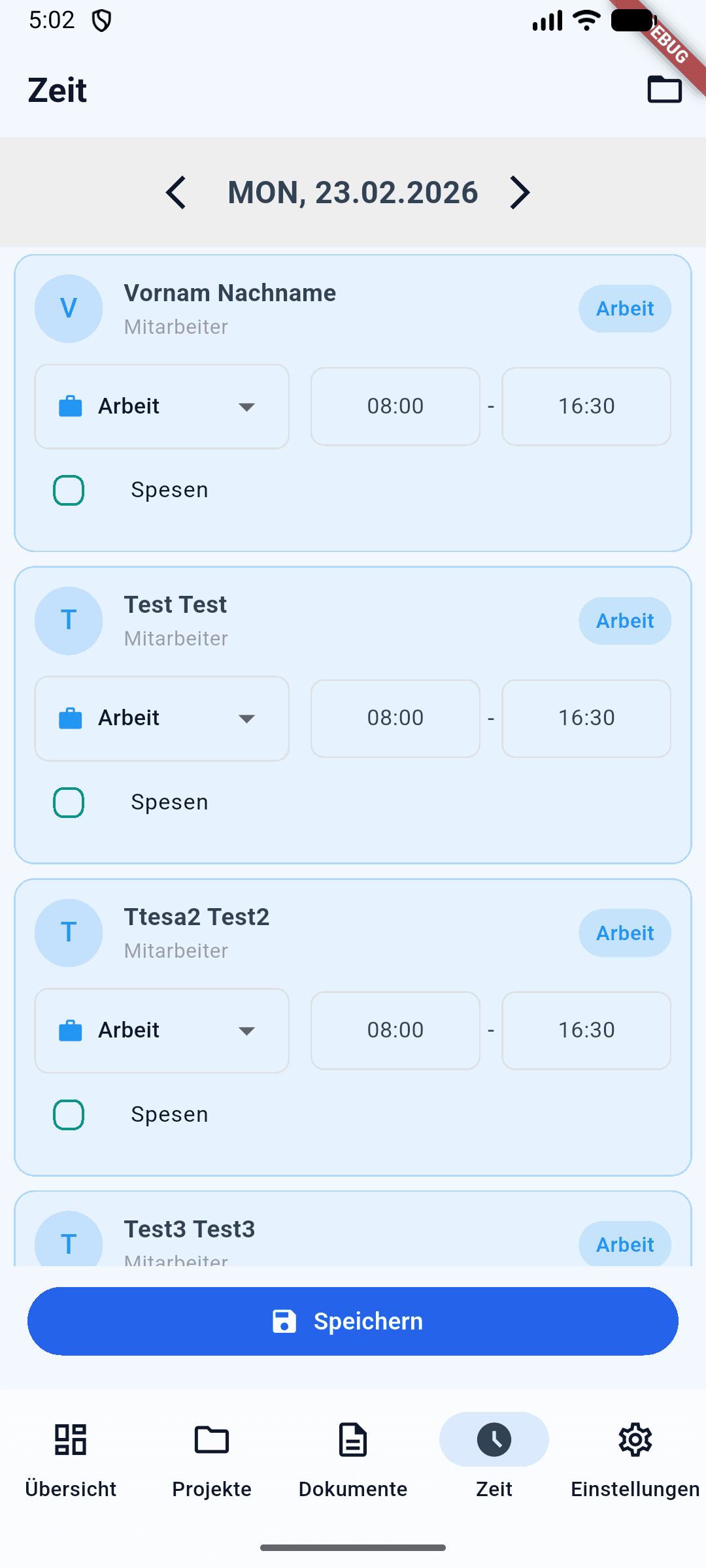 Zeiterfassung in the app