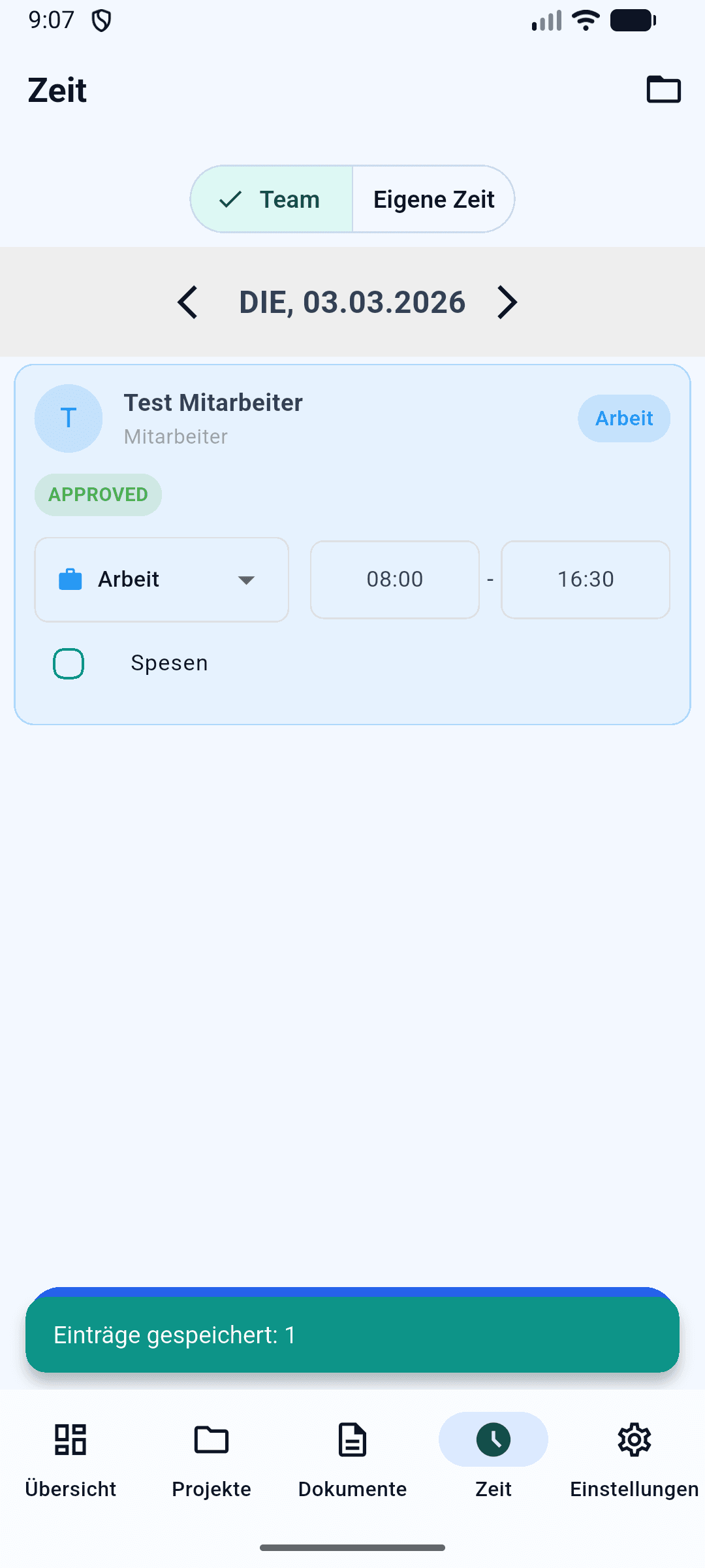 Zeiterfassung in the app
